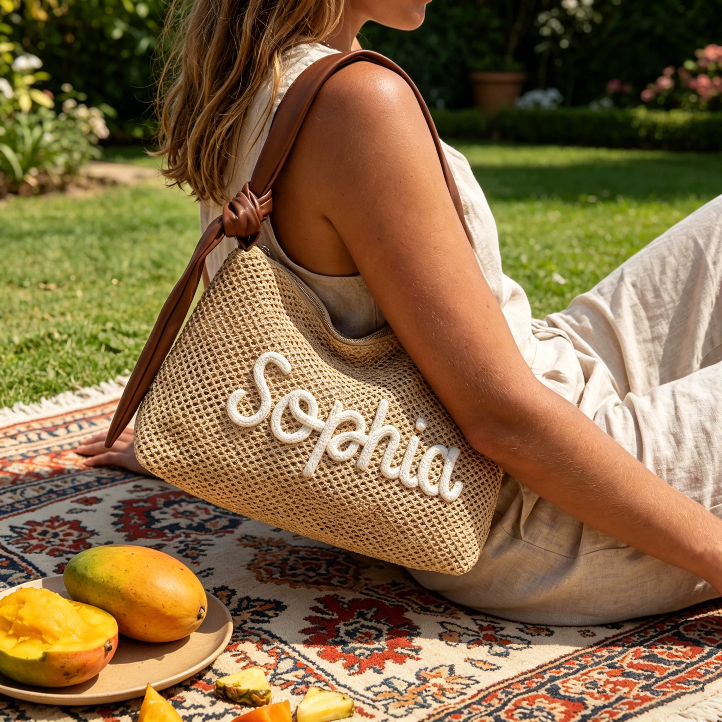 Personalized Handmade Embroidered Personalized Straw Crossbody Bag for Unique & Love | JNSBag142