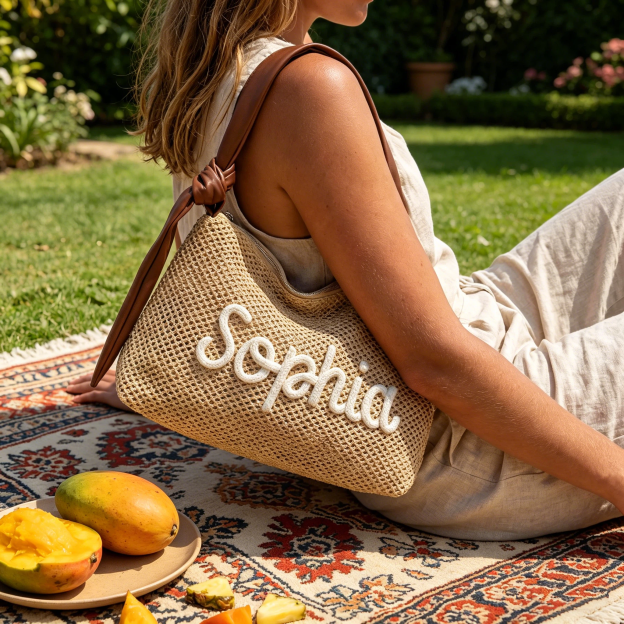Personalized Handmade Embroidered Personalized Straw Crossbody Bag for Unique & Love | JNSBag142