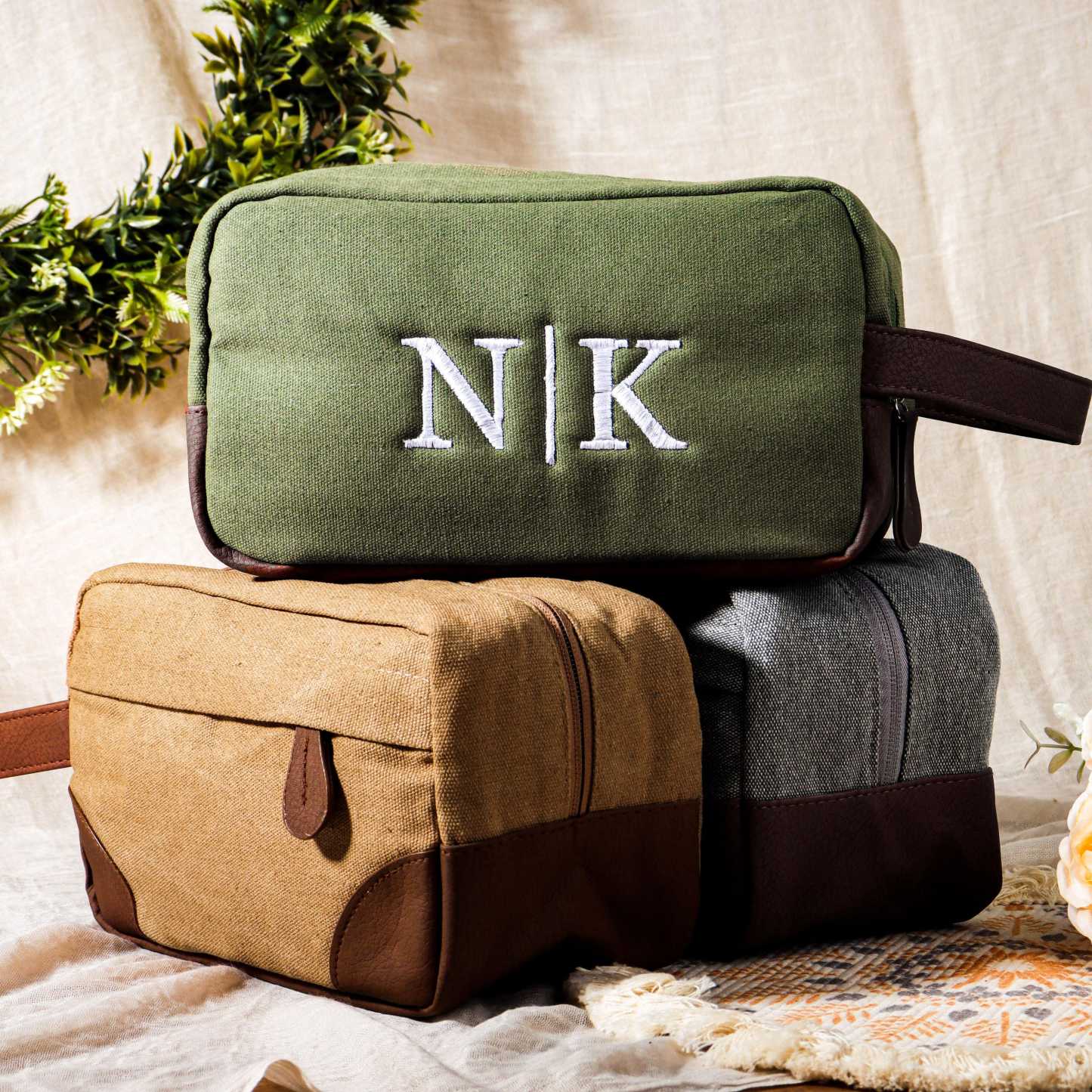 Personalized Monogram Embroidery Canvas Toiletry Bag for Unique & Love | JNSBag93