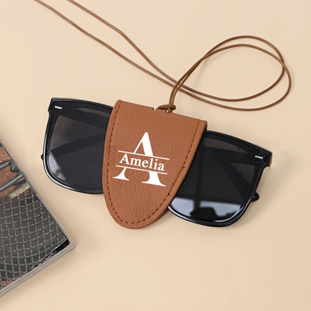 Personalized Name Leather Magnetic Portable Glasses Holder with Strap for Unique & Love | JNSDec162