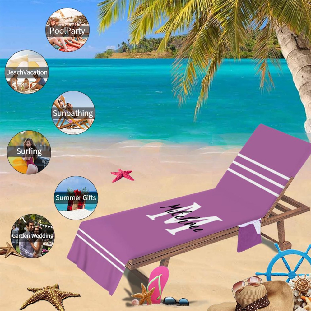 Personalized Name Beach Chair Cover Towel with Side Pockets for Unique & Love | JNSTowel08