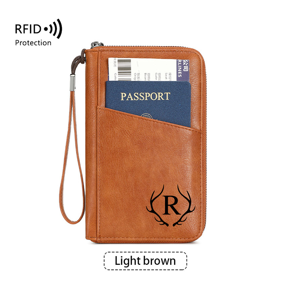 Personalized Leather Family Travel RFID Blocking Passport Wallet Organizer with 5 Passport Holder | JNSCase12