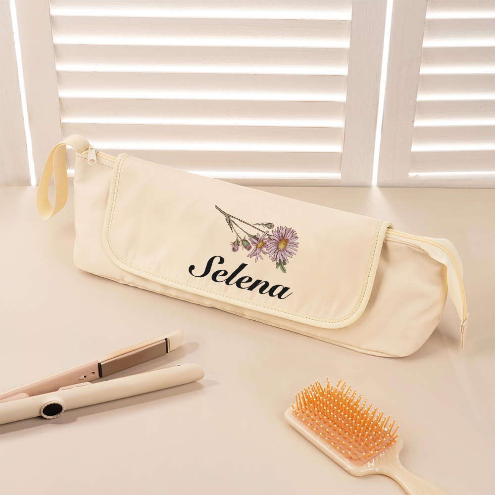 Personalized Birth Flower Hair Tools Portable 2-in-1 Design Travel Bag | JNSBag140