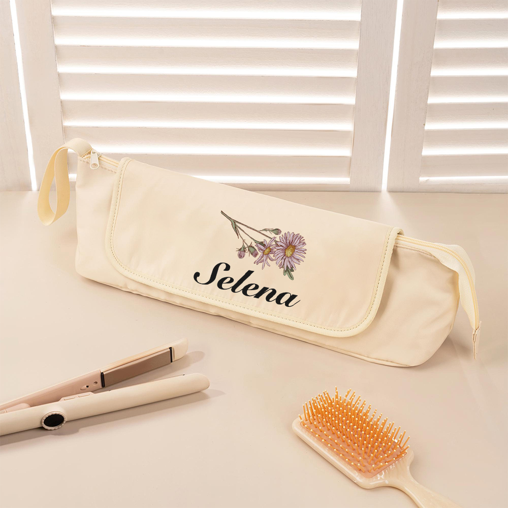 Personalized Birth Flower Hair Tools Portable 2-in-1 Design Travel Bag | JNSBag140