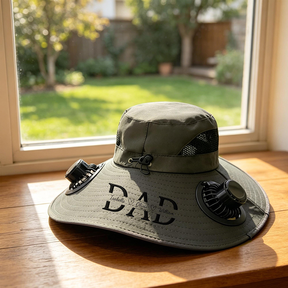 Personalized Embroidered Men's Wide Brim Hat With Solar Fan for Unique & Love | JNSHat18