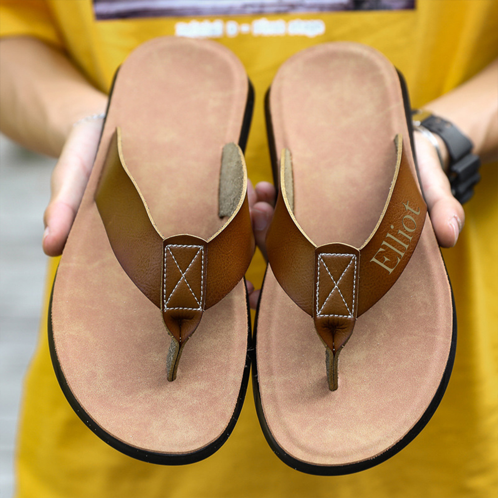 Personalized Engraved Flip Flop Leather Sandals | JNSBeach01