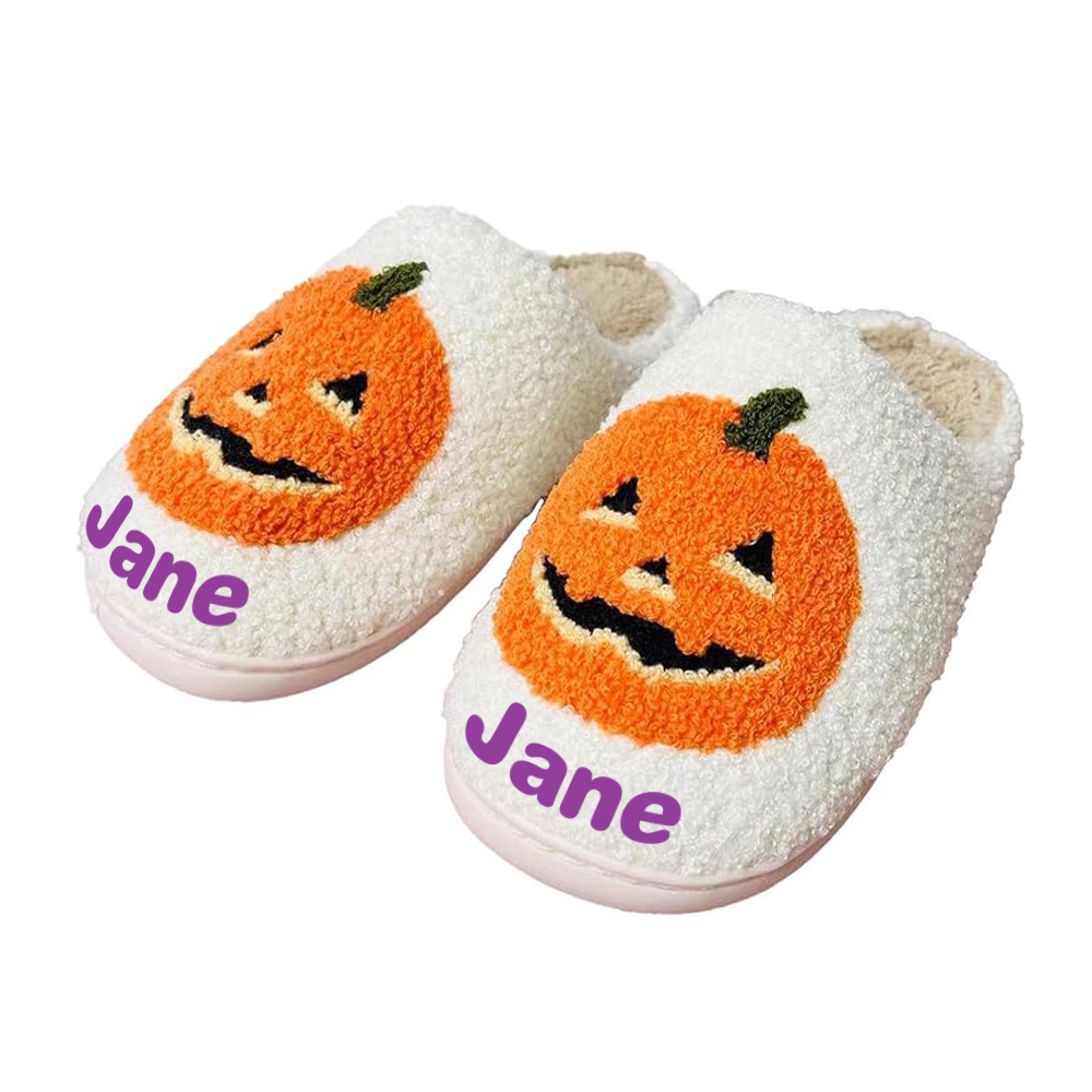 Personalized Name Halloween Pumpkin Slippers | JNSDec95