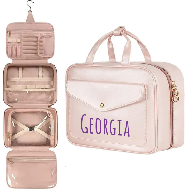 Personalized Name Leather Travel Makeup Bag | JNSBag79