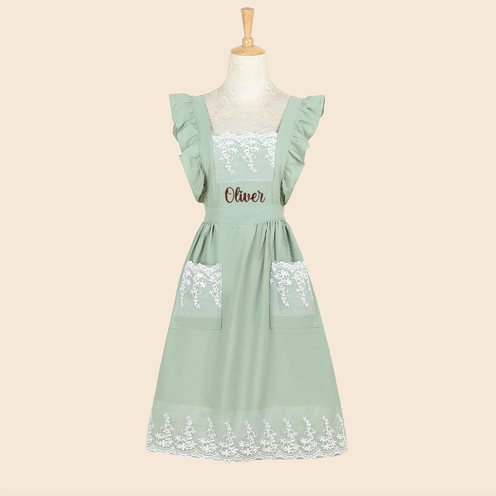 Personalized Name Embroidered Apron with Lace Pockets | JNSCloth43