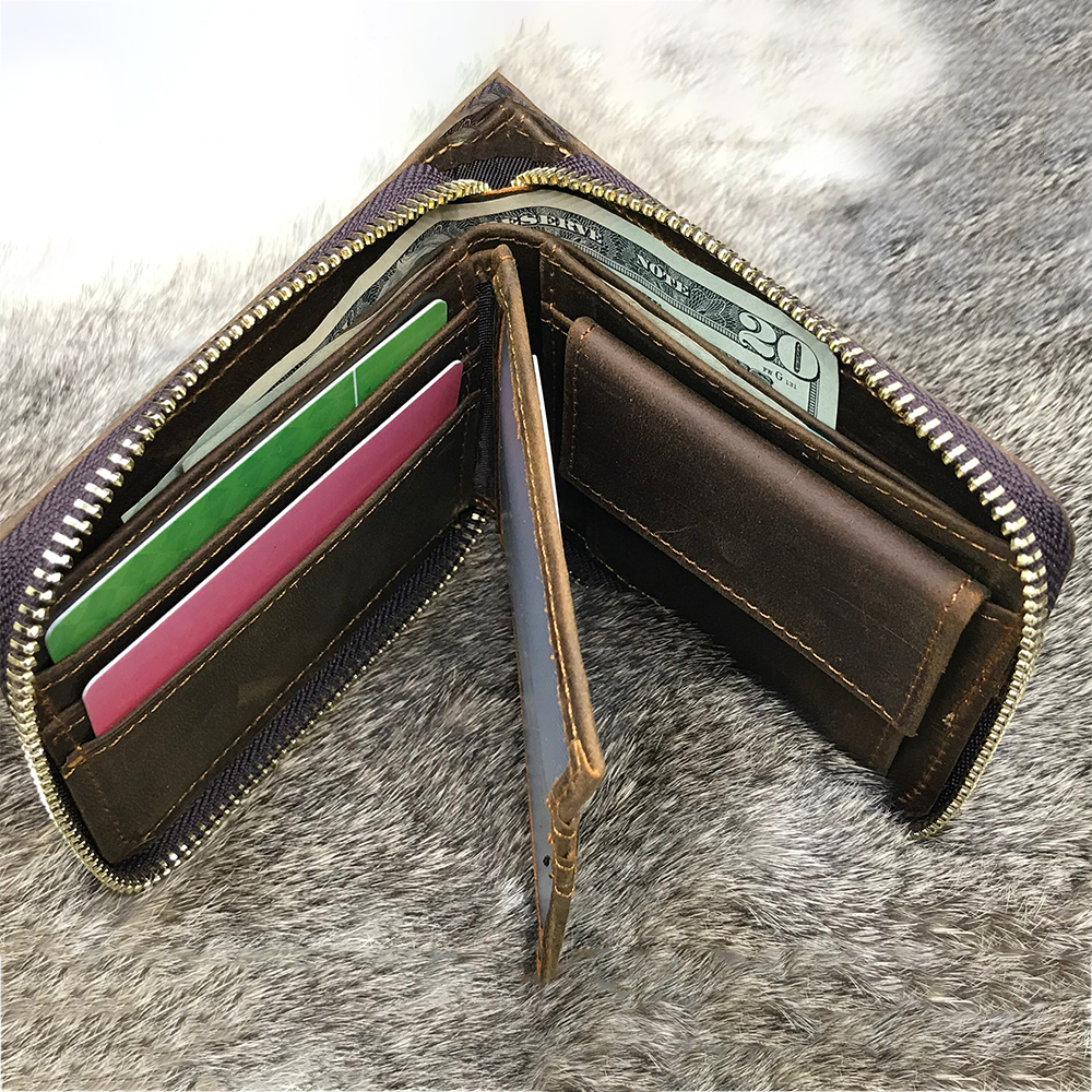 Personalized Monogram Engraving Zipper Genuine Leather Wallet | JNSBag82