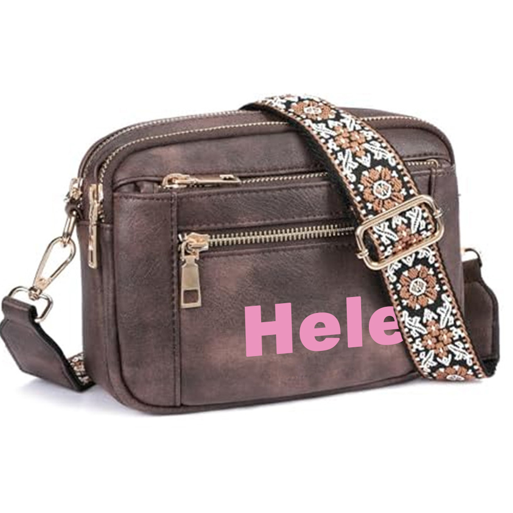 Personalized Name Leather Crossbody Bag with Colorful Straps for Unique & Love | JNSBag73