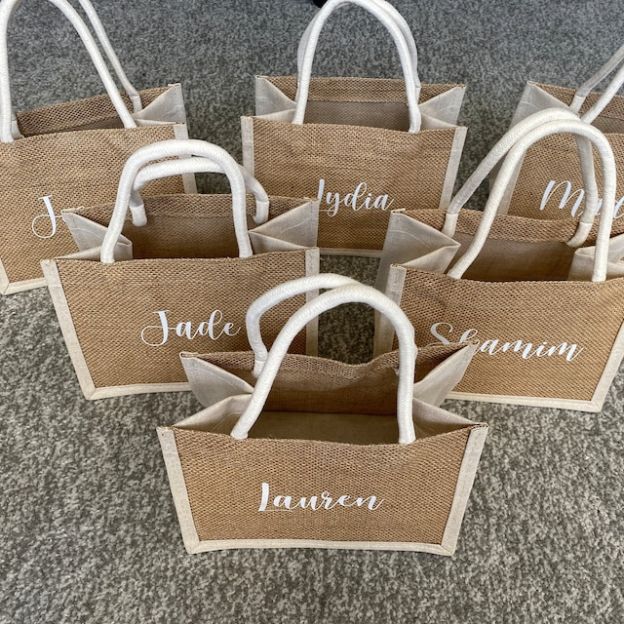 Personalized Monogram Burlap Tote Bridesmaid Bags for Unique & Love | JNSBag08