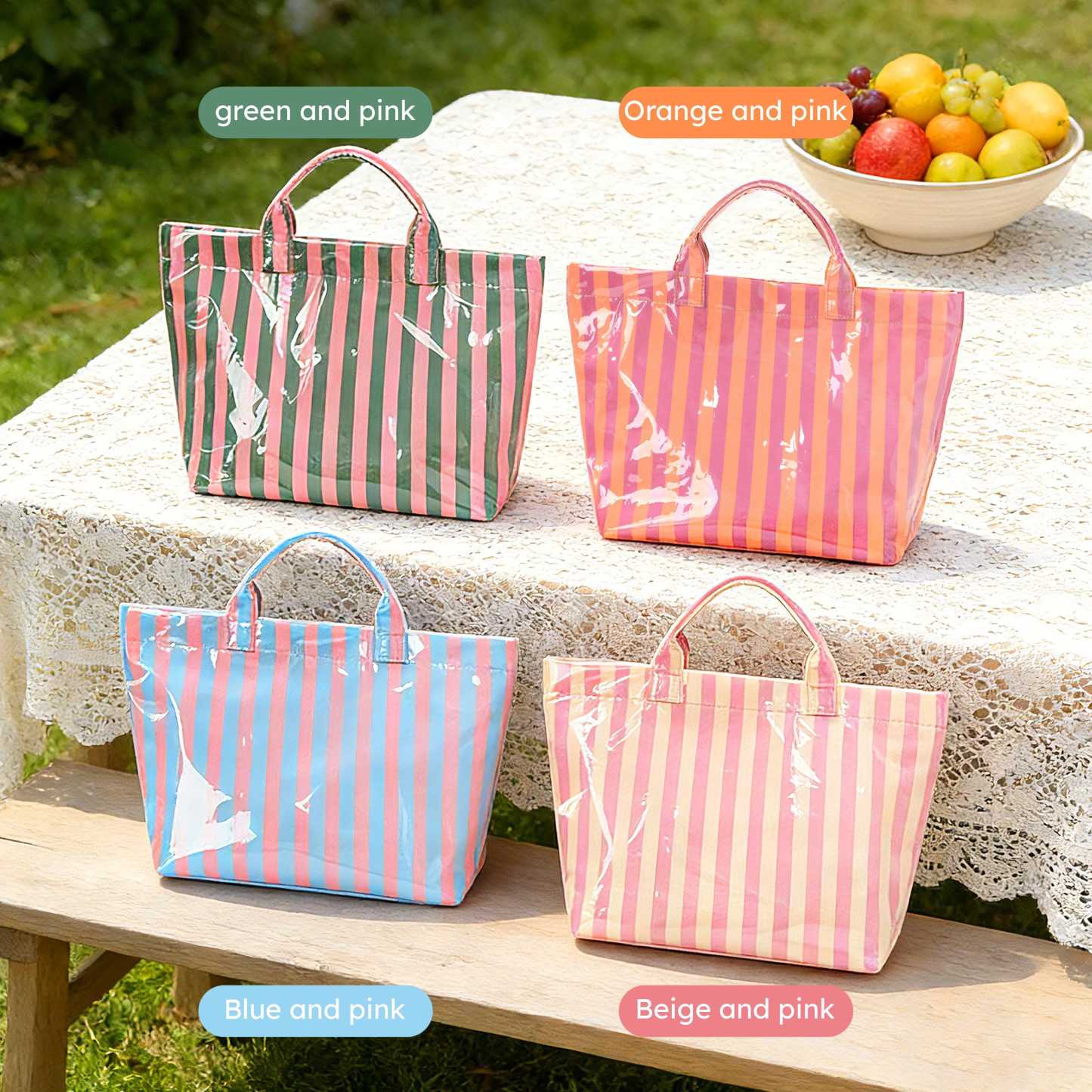 Personalized Embroidered Waterproof Striped Beach Tote Bag for Unique & Love | JNSBag123