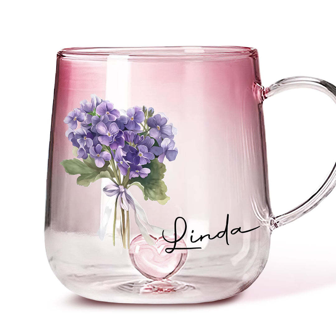 Personalized Birth Month Flower Glass Mug for Unique & Love | JNSDec138