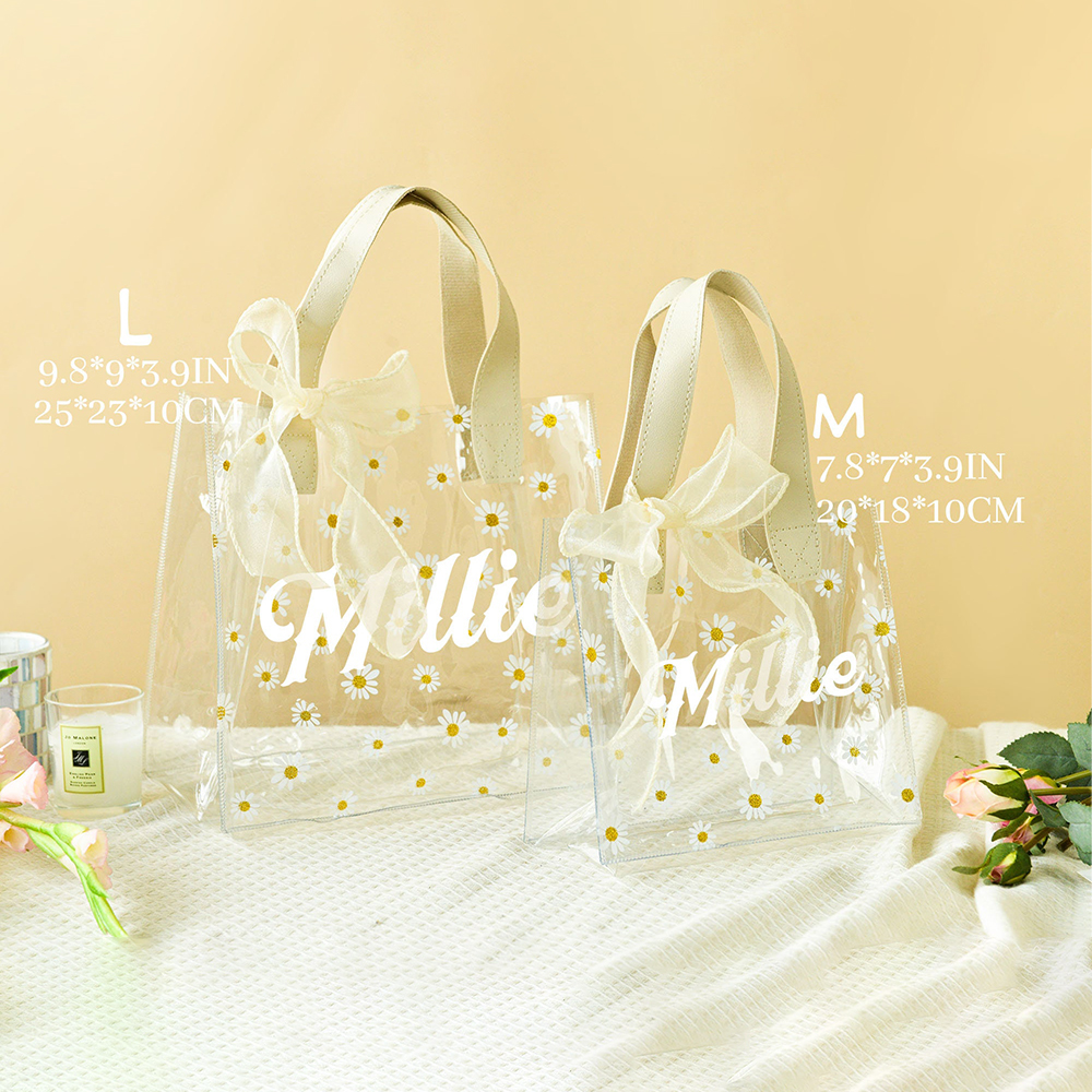 Personalized Transparent Daisy Gift Bag with Ribbon | JNSBag46