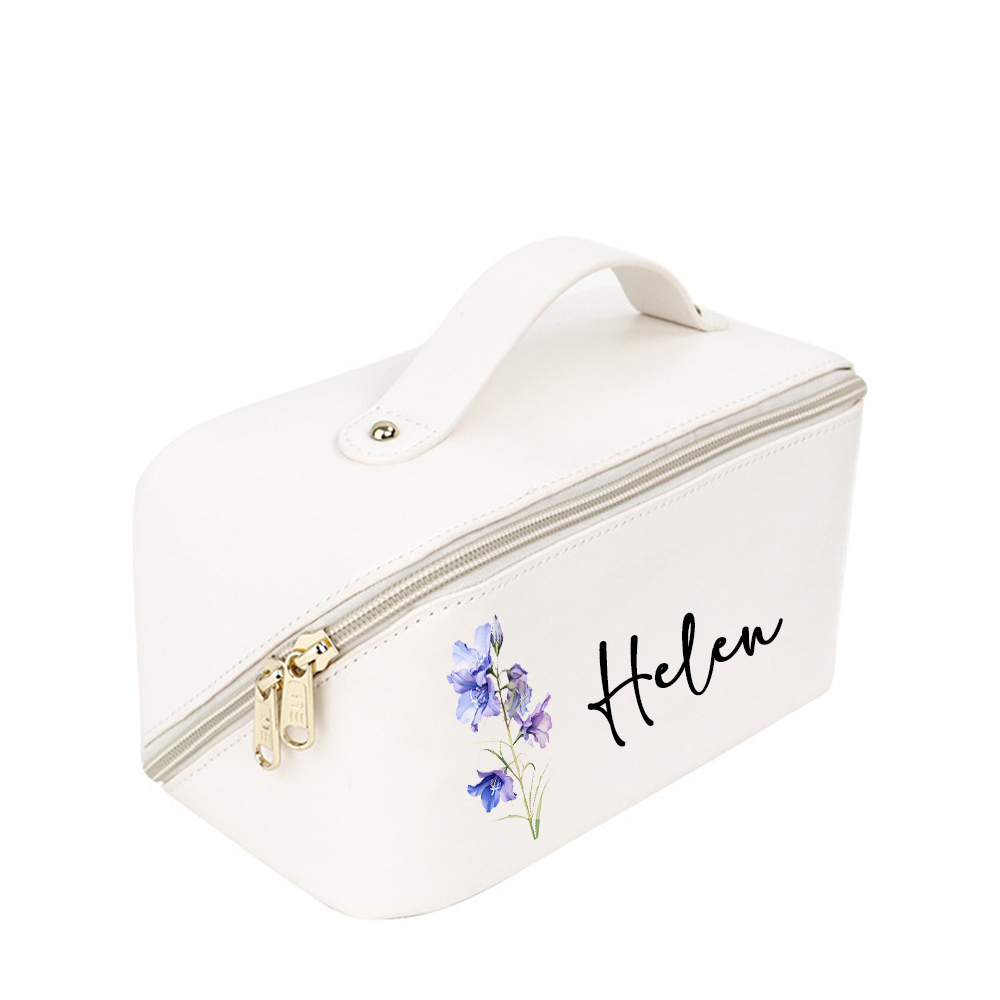 Personalized Birth Flower Leather Makeup Bag for Unique & Love | JNSBag88