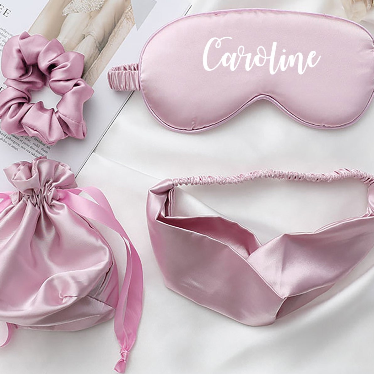 Personalized Name Satin Eye Mask Set for Comfort & Unique | CWMask01