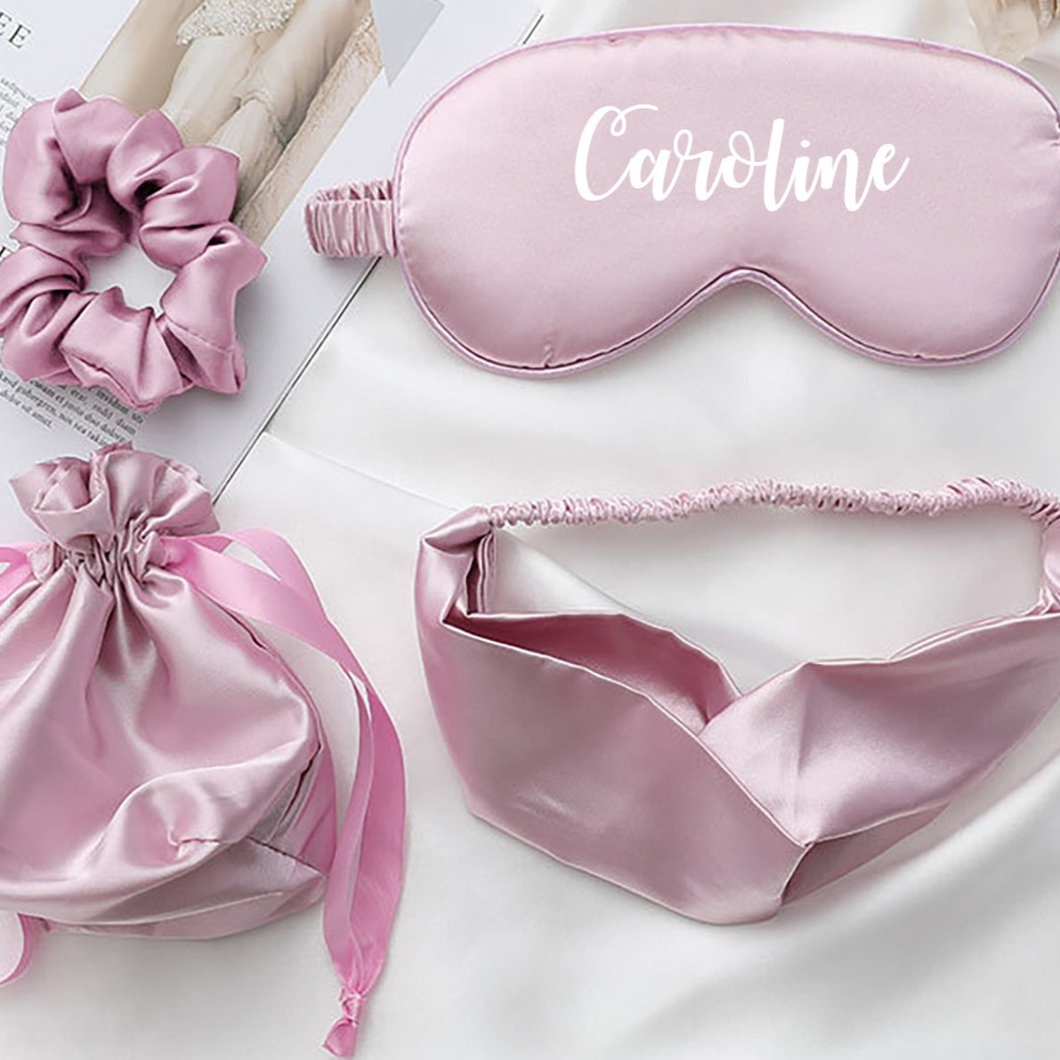 Personalized Name Satin Eye Mask Set for Comfort & Unique | CWMask01