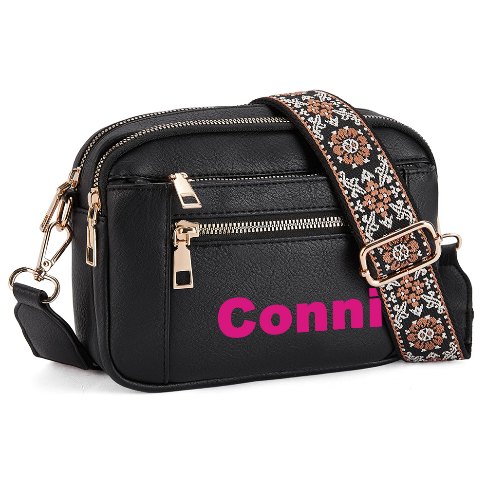 Personalized Name Leather Crossbody Bag with Colorful Straps for Unique & Love | JNSBag73