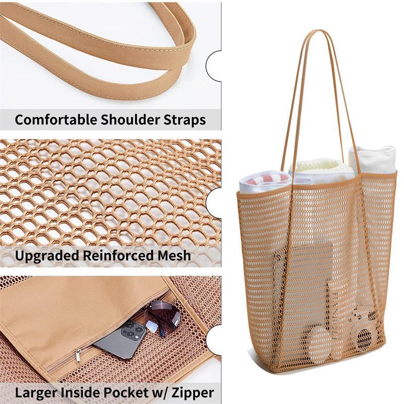 Personalized Name Mesh Beach Bag Zipper with Inner Pocket | JNSBag94