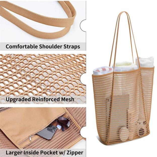 Personalized Name Mesh Beach Bag Zipper with Inner Pocket | JNSBag94