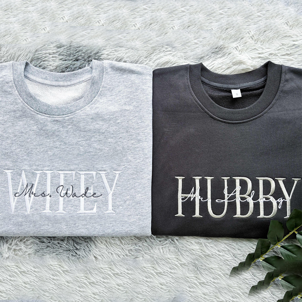Personalized Embroidered Wife/Hubby Sweatshirt for Unique & Love | JNSCloth42