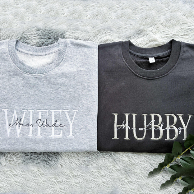 Personalized Embroidered Wife/Hubby Sweatshirt for Unique & Love | JNSCloth42