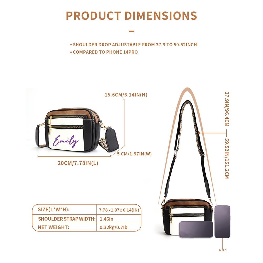 Personalized Name Leather Crossbody Bag with Colorful Straps for Unique & Love | JNSBag73