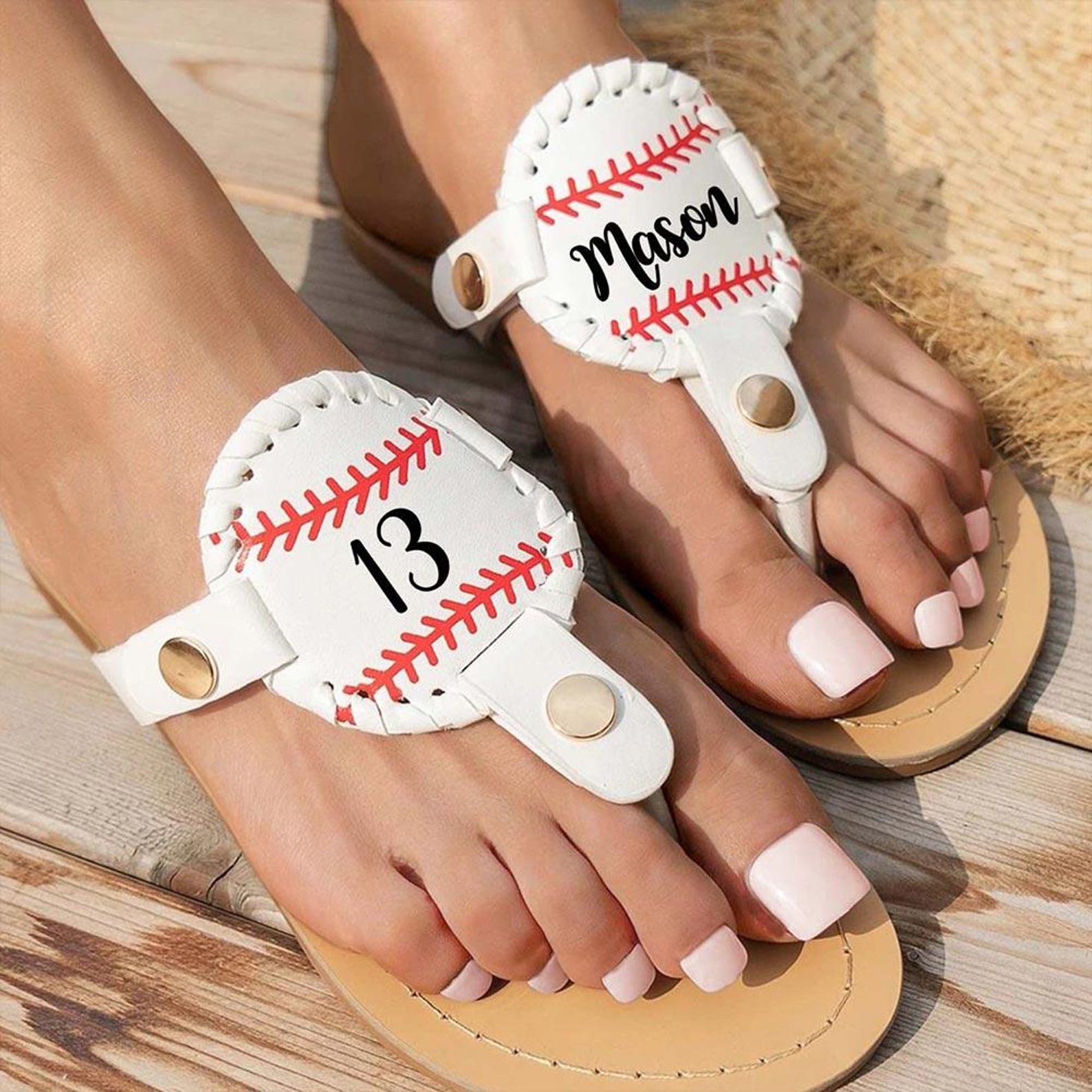 Personalized Monogram Baseball Football Softball Non-slip Flip Flops | JNSBeach03