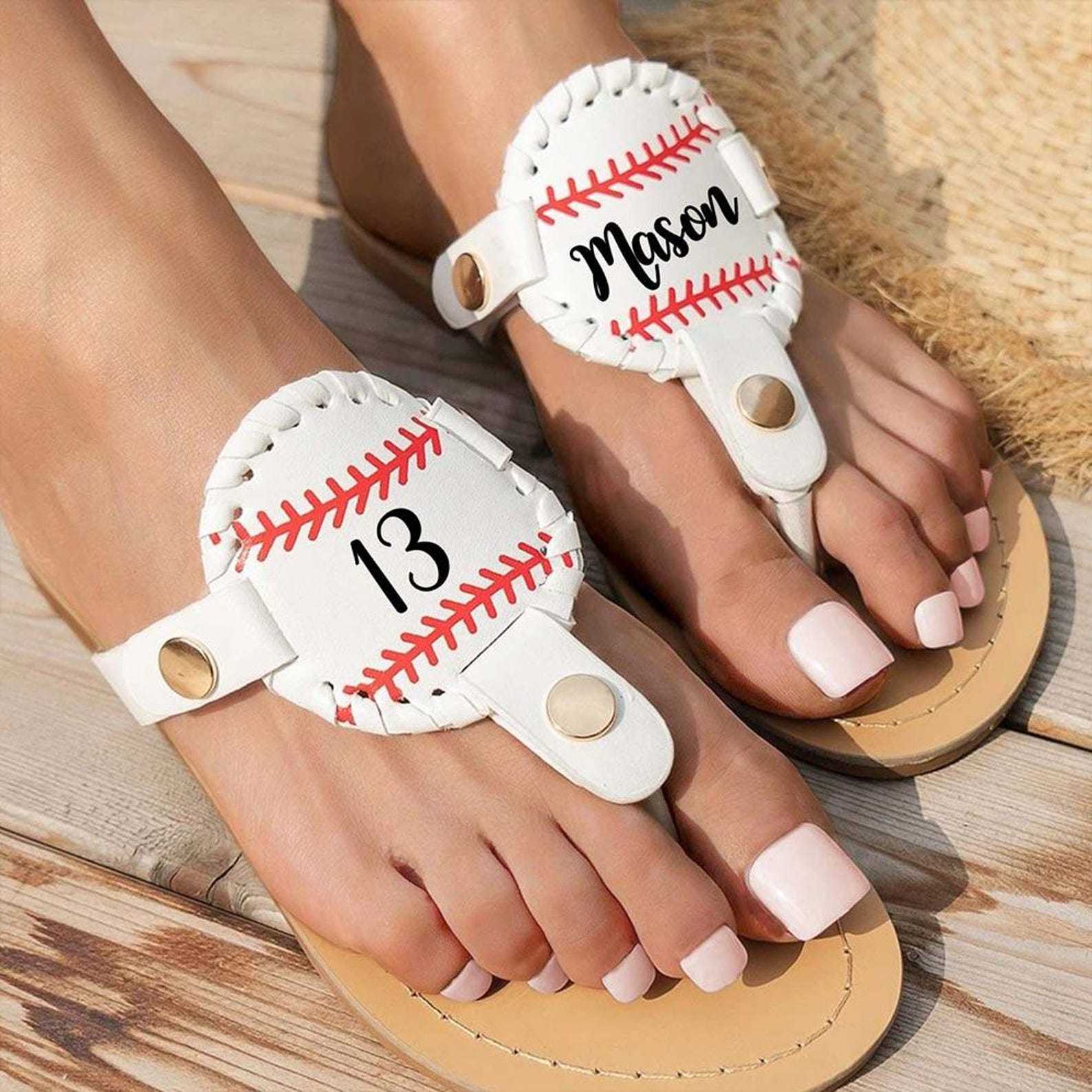 Personalized Monogram Baseball Football Softball Non-slip Flip Flops | JNSBeach03