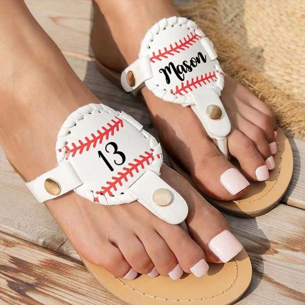 Personalized Monogram Baseball Football Softball Non-slip Flip Flops | JNSBeach03