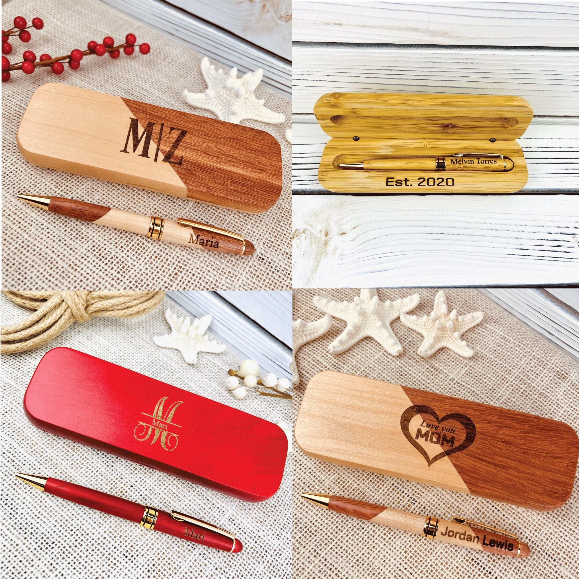Personalized Monogram Wood Engraved Pen Set | JNSDec94