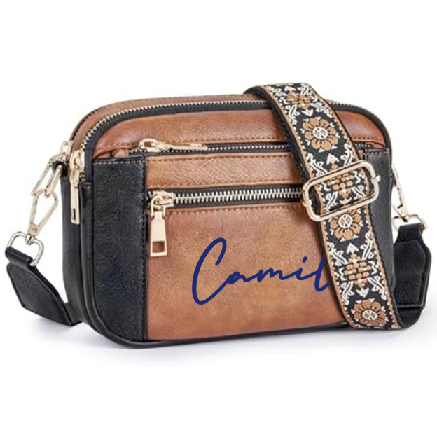 Personalized Name Leather Crossbody Bag with Colorful Straps for Unique & Love | JNSBag73