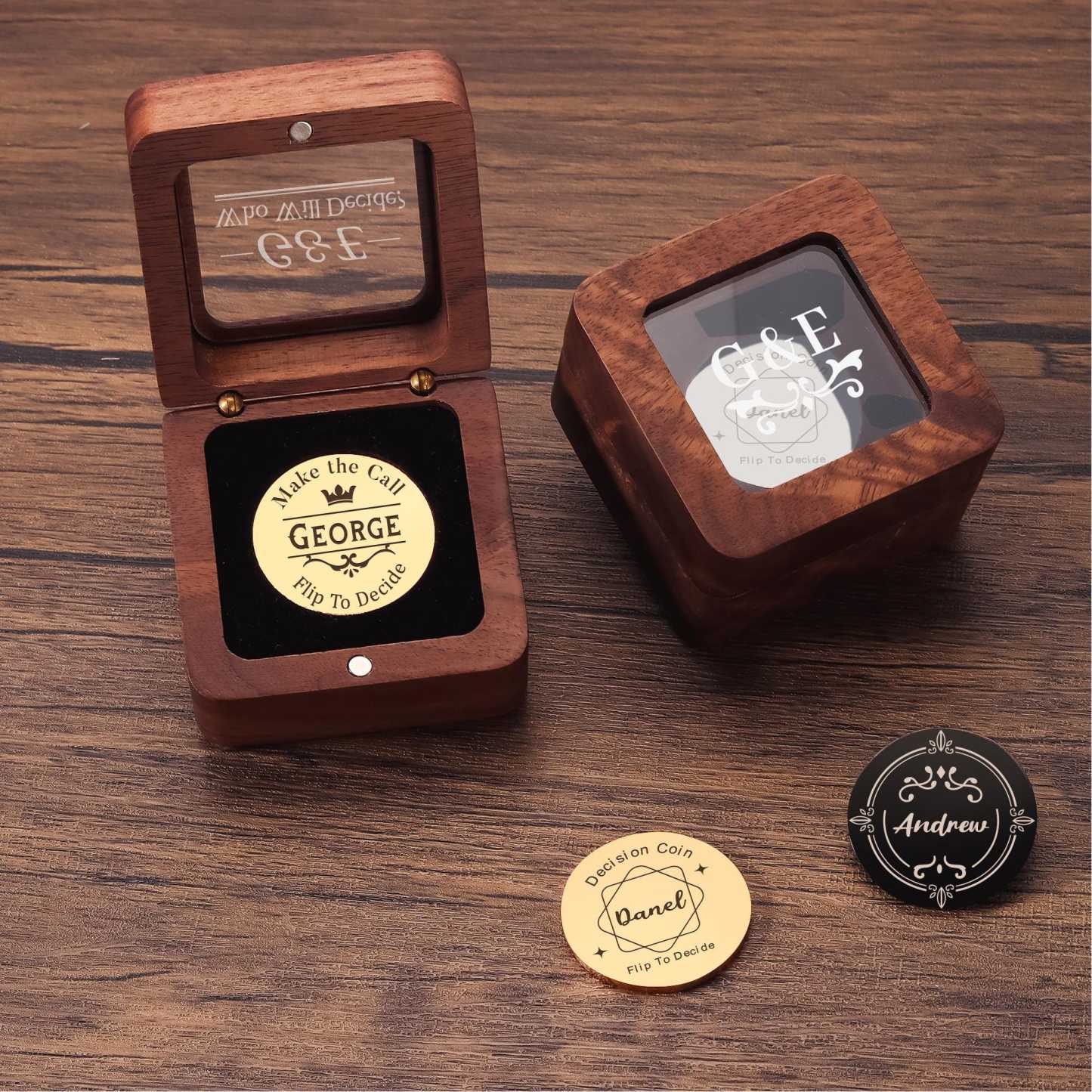 Personalized Engraved Decision Coin with Wooden Box | JNSDec153