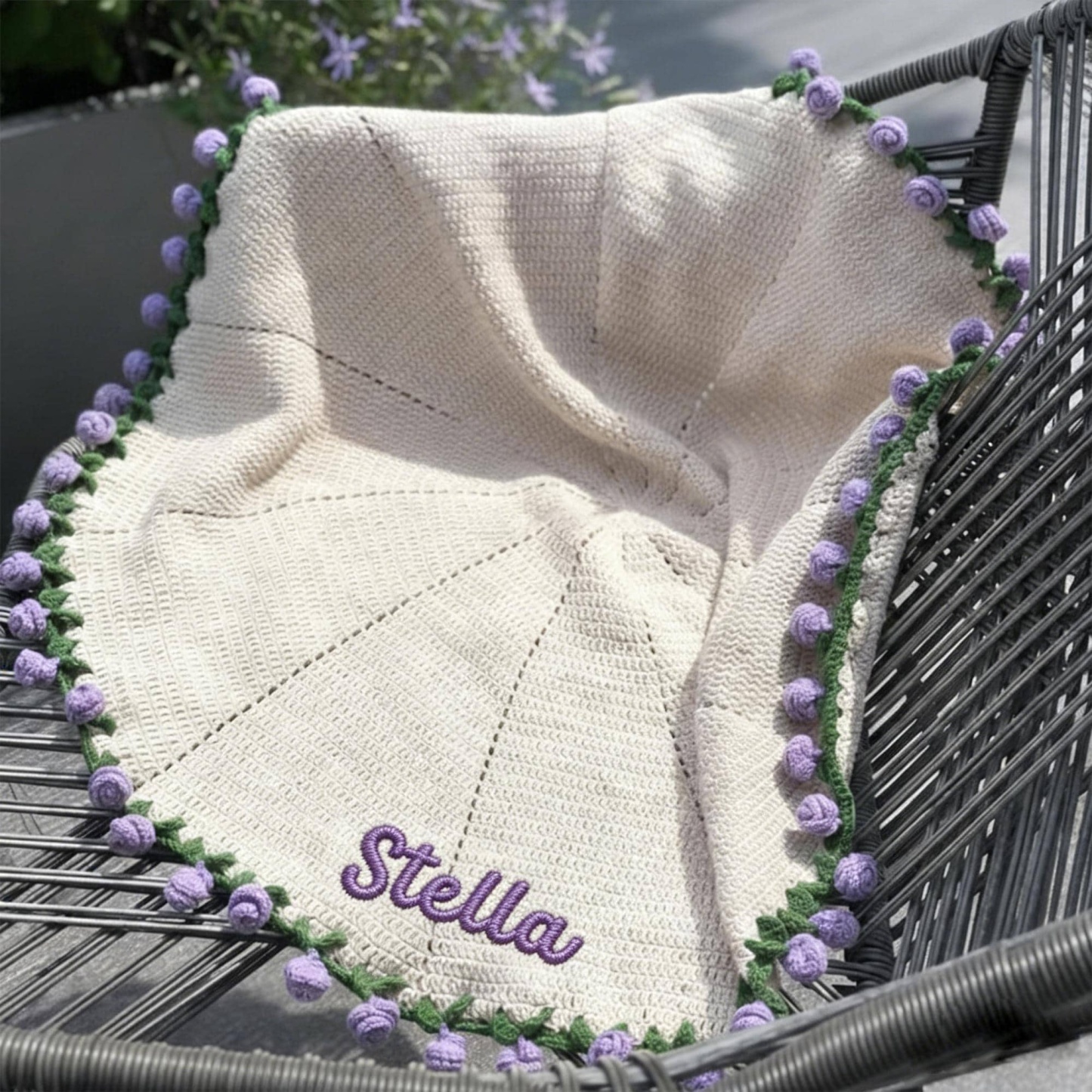 Personalized Embroidered Crochet Rose Bouquet Blanket For Unique & Love | JNSDec201