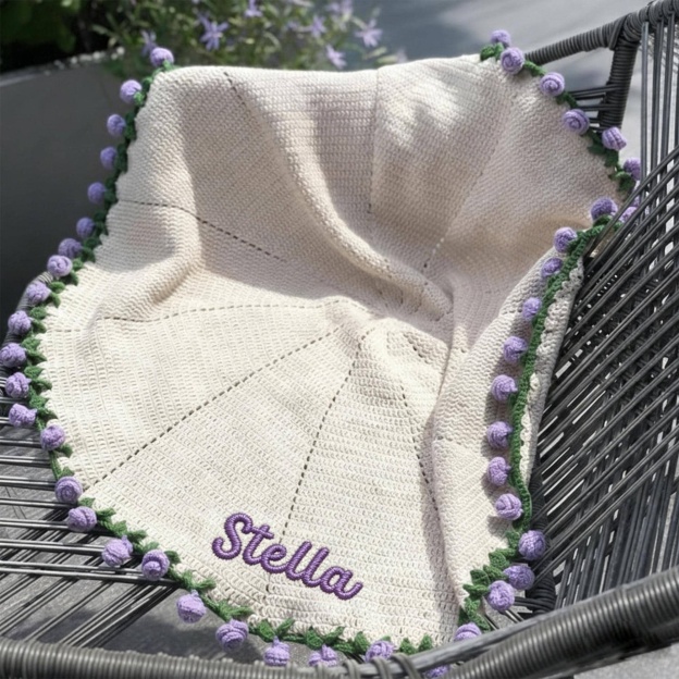 Personalized Embroidered Crochet Rose Bouquet Blanket For Unique & Love | JNSDec201