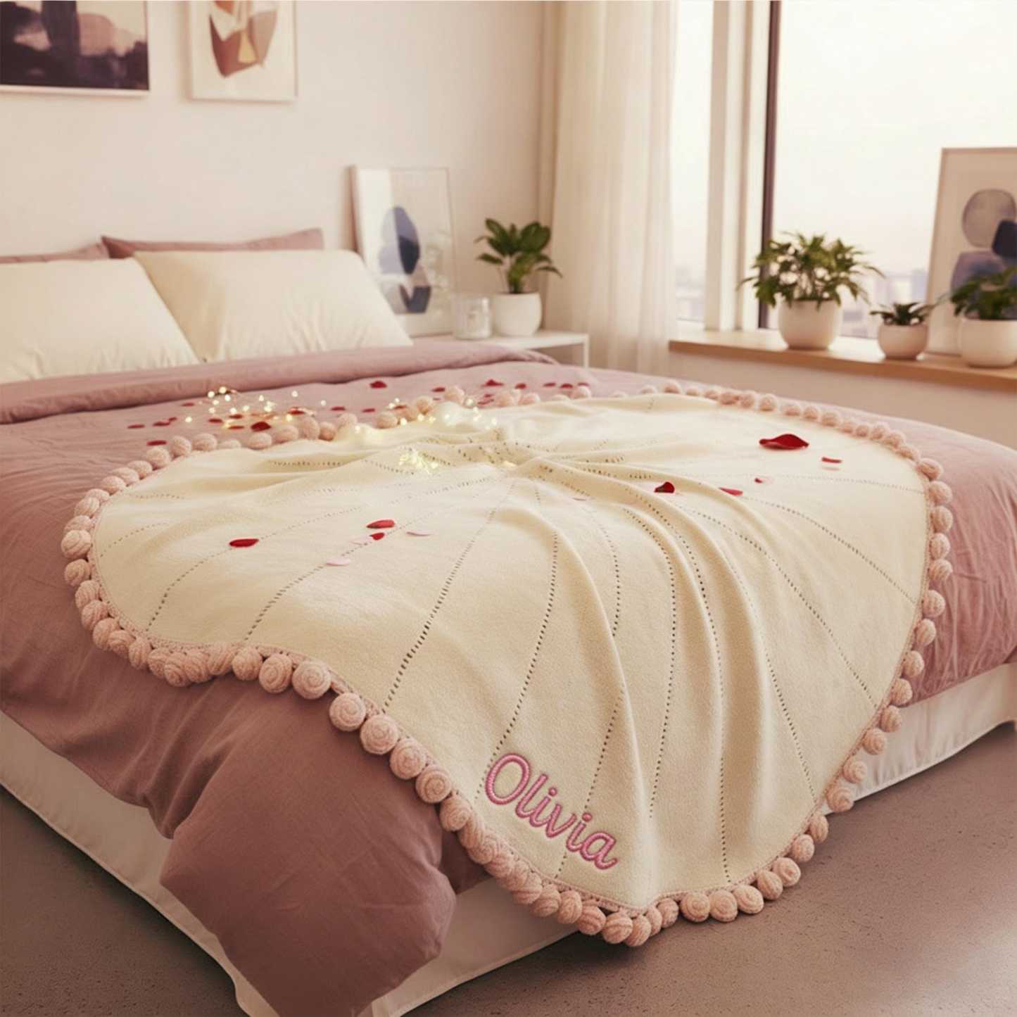 Personalized Embroidered Crochet Rose Bouquet Blanket For Unique & Love | JNSDec201