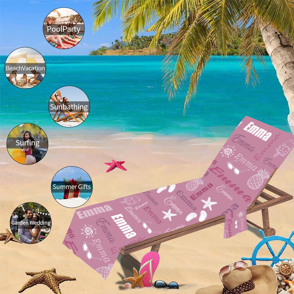 Personalized Name Beach Chair Cover Towel with Side Pockets for Unique & Love | JNSTowel10