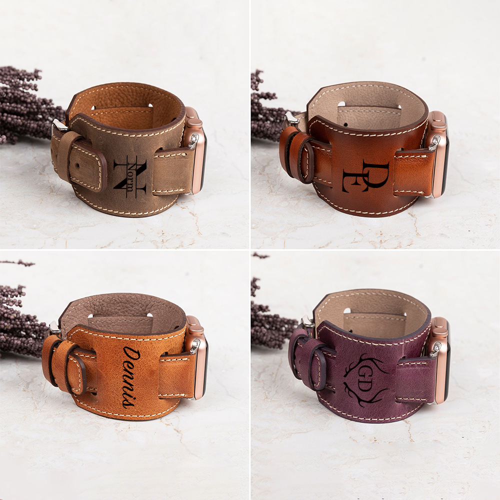 Personalized Leather Cuff Watch Band Strap for Apple Watch | JNSDec169