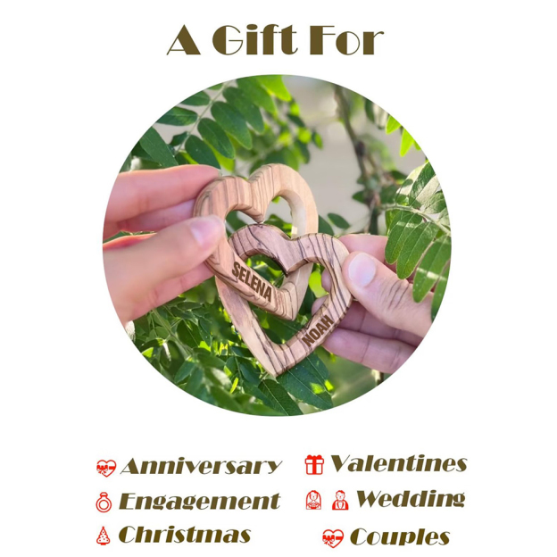 Personalized Olive Wood Interlocking Hearts for Unique & Love | JNSDec180