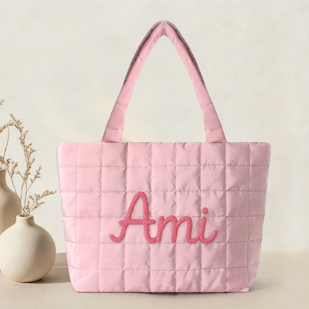 Personalized Hand Embroidered Quilted Nylon Tote Bag for Unique & Love | JNSBag120