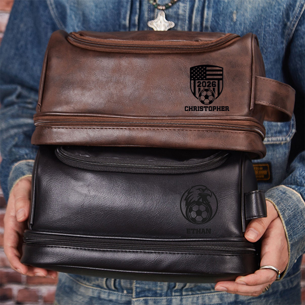 Personalized Leather Monogram Engraved Wash Bag for Unique & Love | JNSBag139