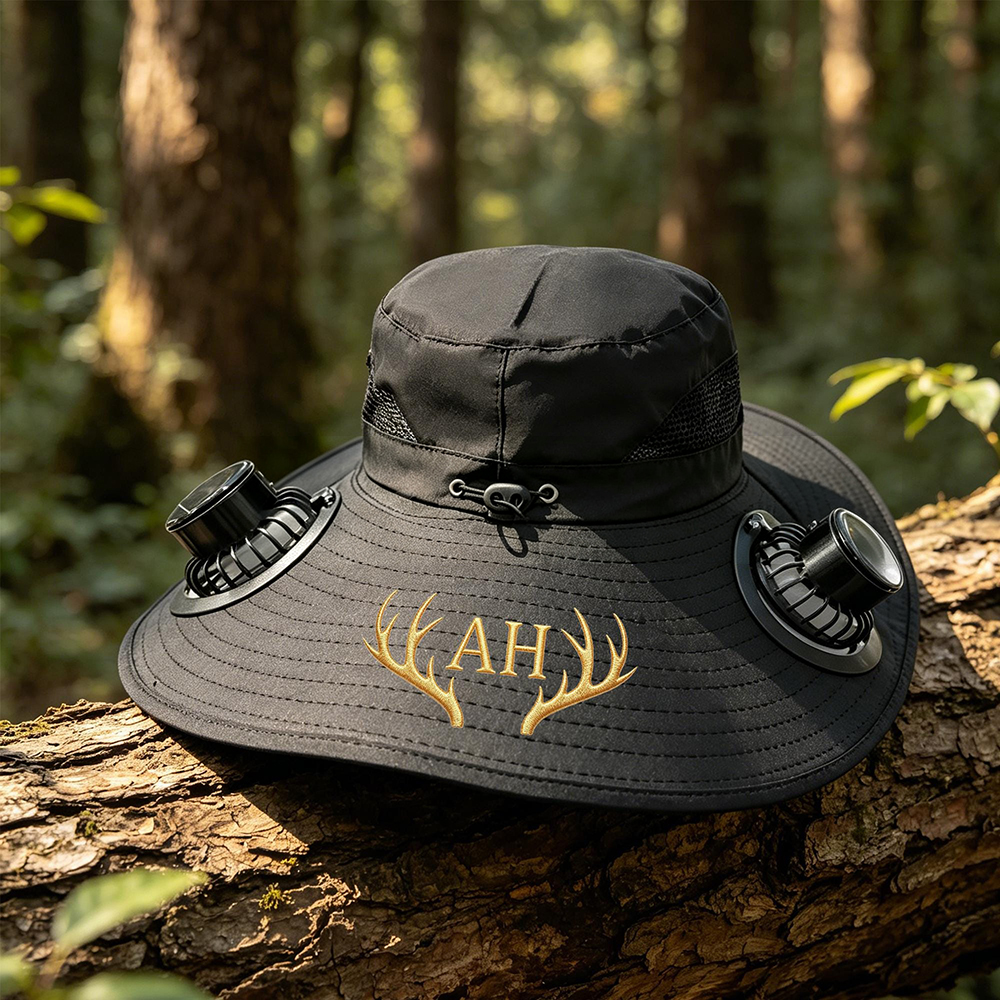Personalized Embroidered Men's Wide Brim Hat With Solar Fan for Unique & Love | JNSHat18