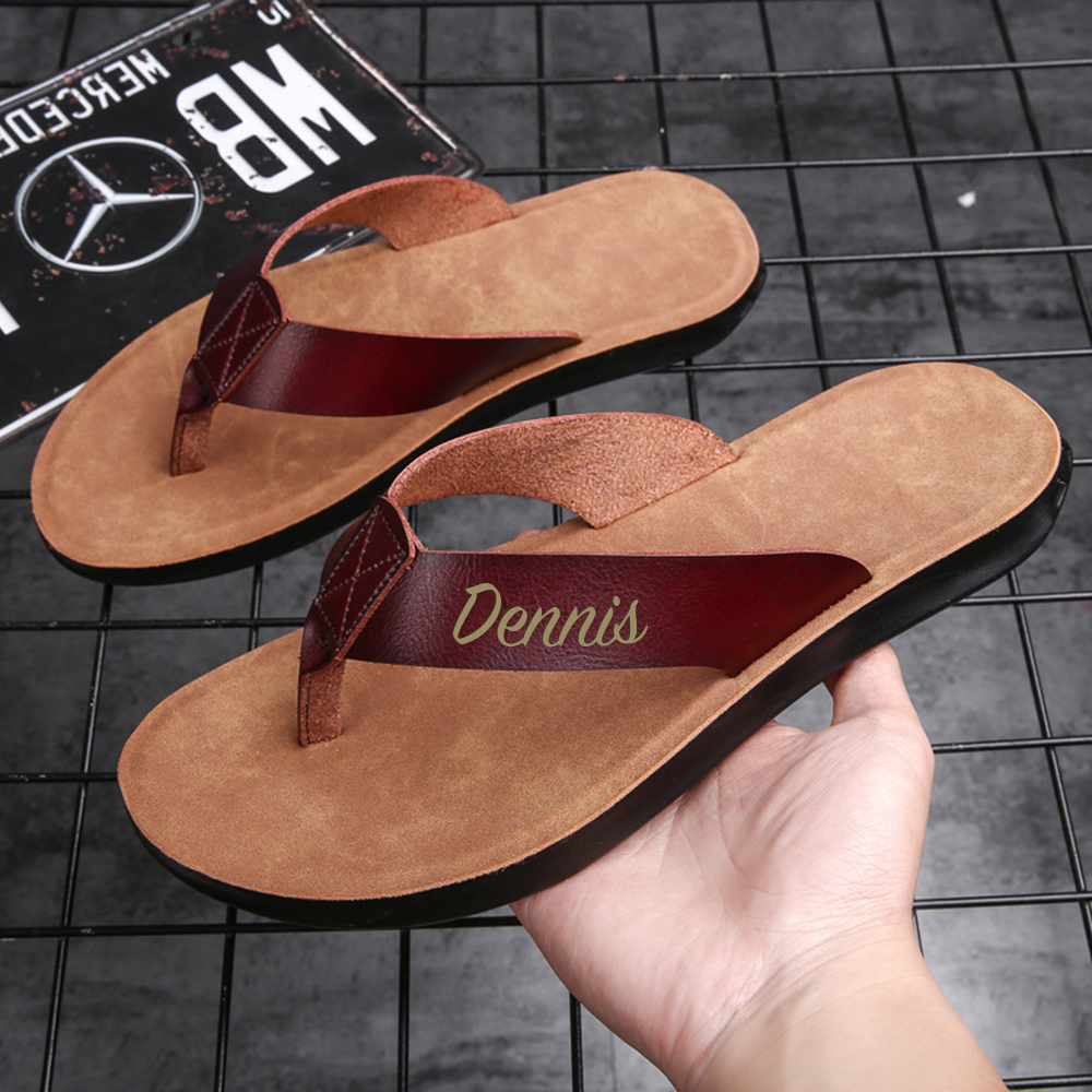 Personalized Engraved Flip Flop Leather Sandals | JNSBeach01