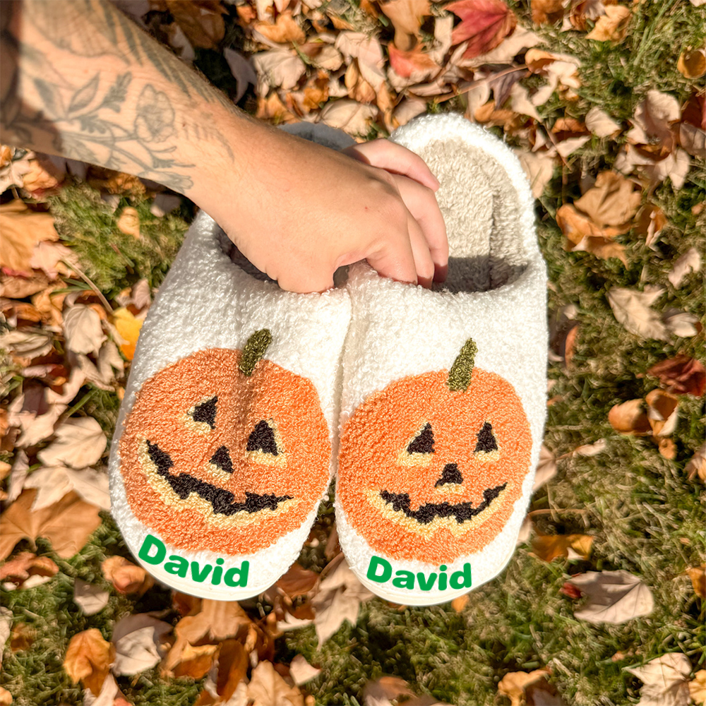Personalized Name Halloween Pumpkin Slippers | JNSDec95