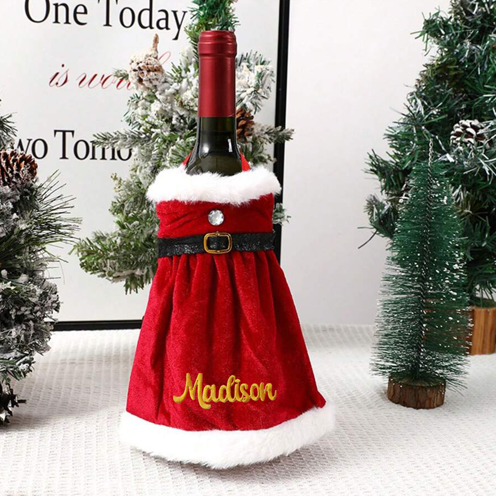 Personalized Embroidered Christmas Red Wine Bottle Sleeve Cover for Decoration | JNSDec105