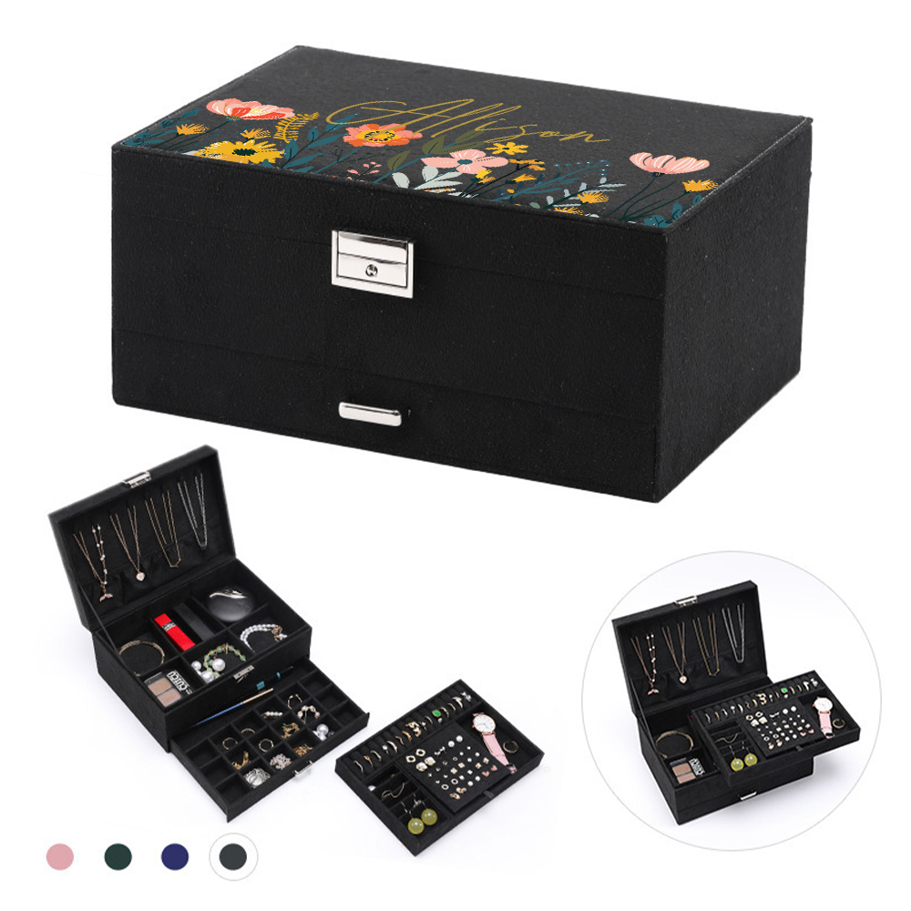 Personalized Name Velvet Jewelry Box with Drawer | JNSCase02