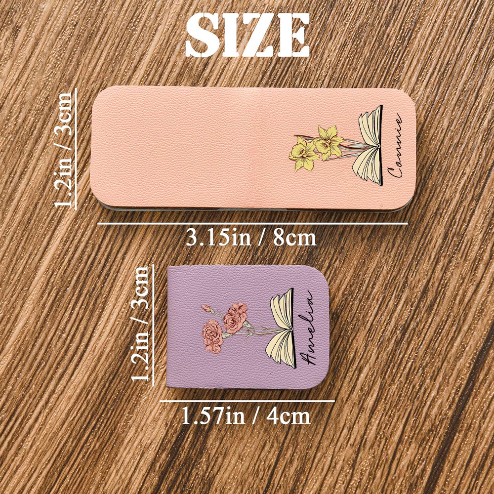 Personalized Leather Birth Flower Magnetic Bookmark | JNSDec120
