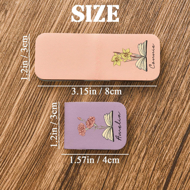 Personalized Leather Birth Flower Magnetic Bookmark | JNSDec120