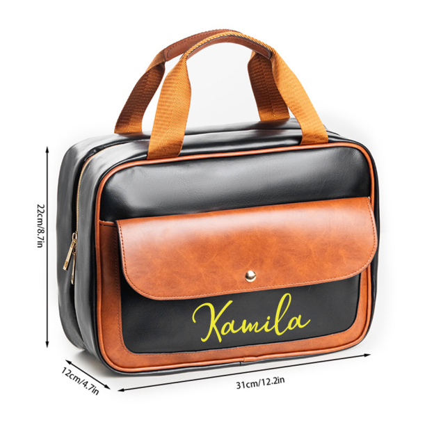 Personalized Name Leather Travel Makeup Bag | JNSBag79